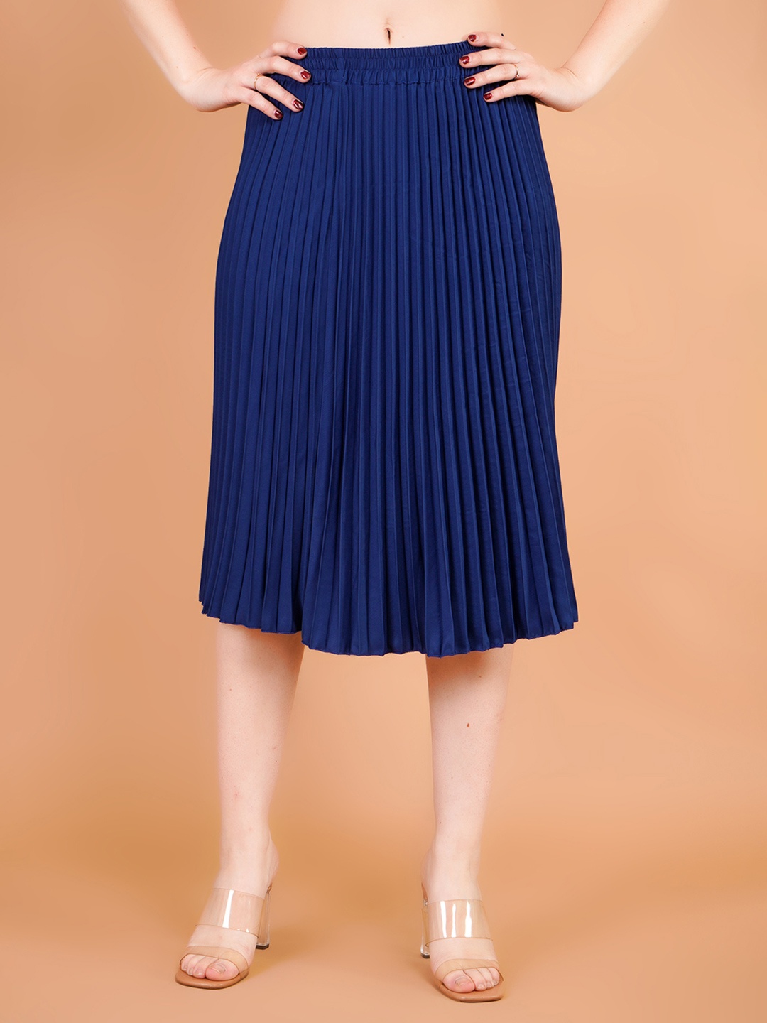 

Zionity Accordion Pleated A-Line Midi Skirt, Blue