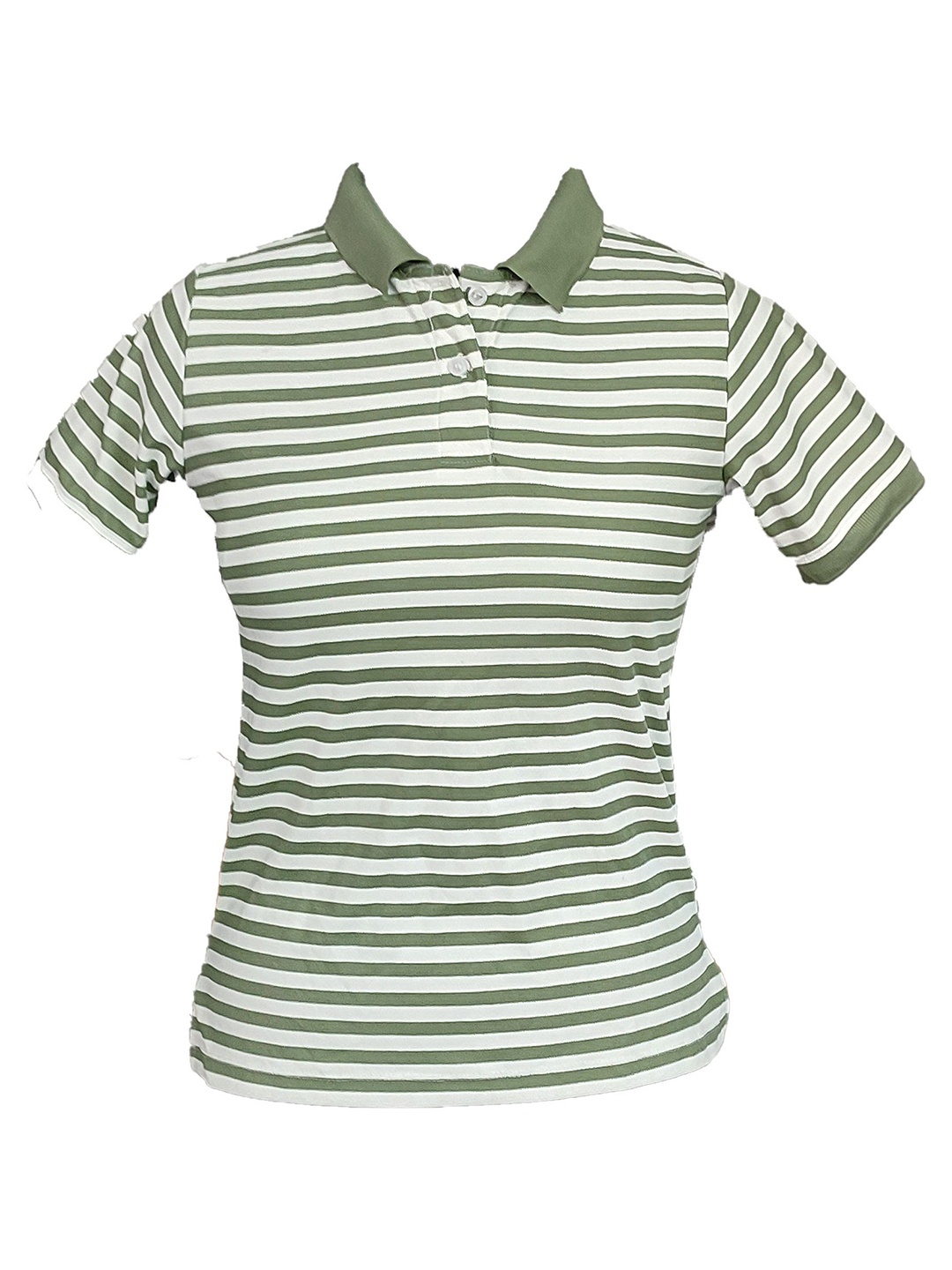 

ROARERS Women Striped Polo Collar Extended Sleeves Slim Fit T-shirt, Green