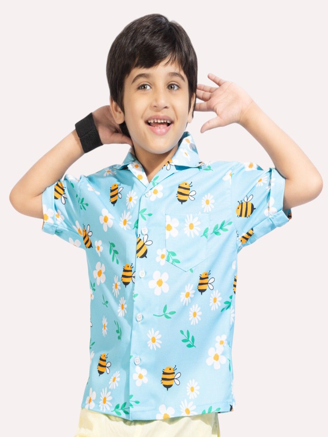 

BAESD Unisex Kids Comfort Floral Opaque Printed Casual Shirt, Blue