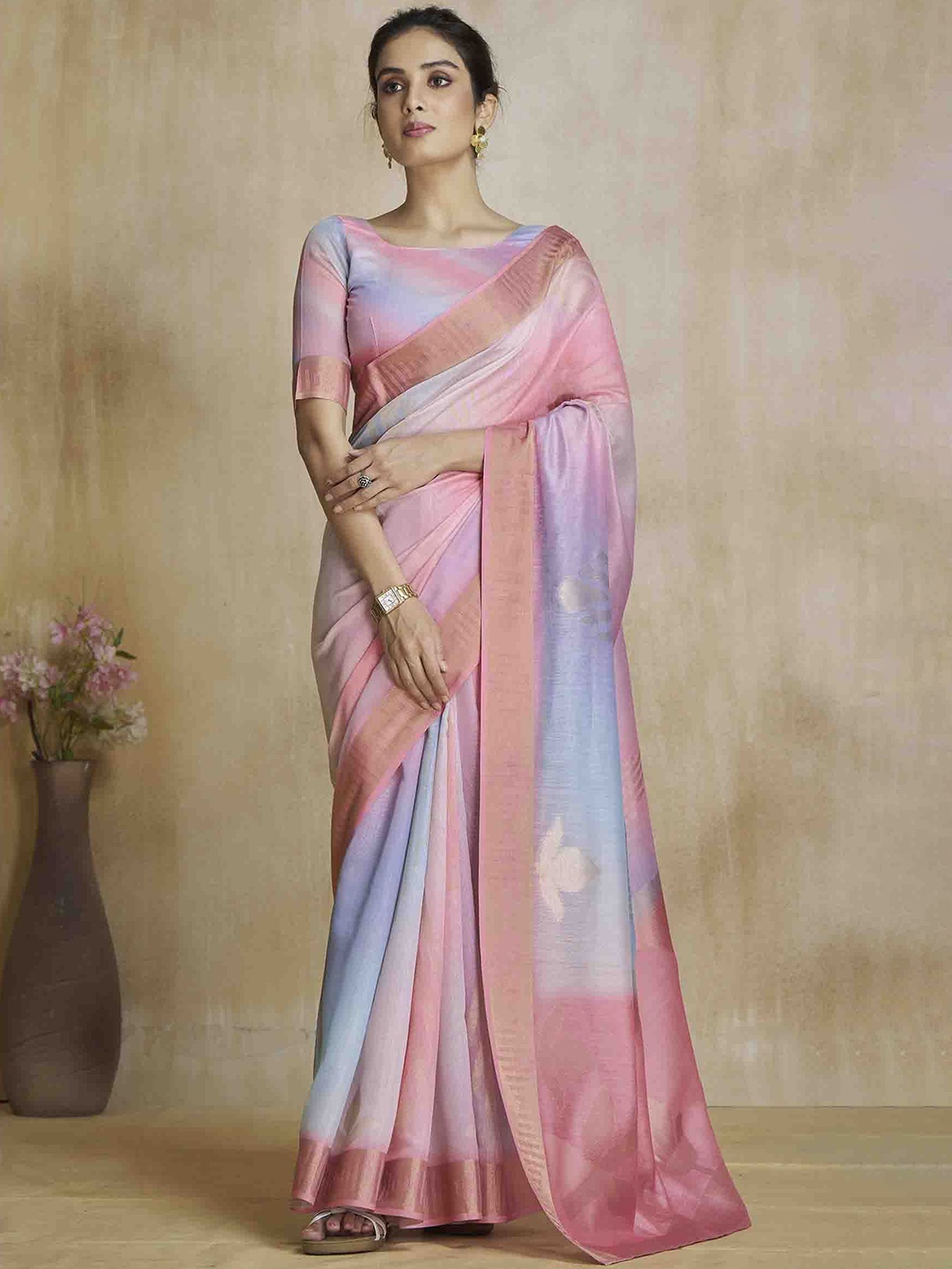 

Mitera Ombre Silk Blend Saree, Pink