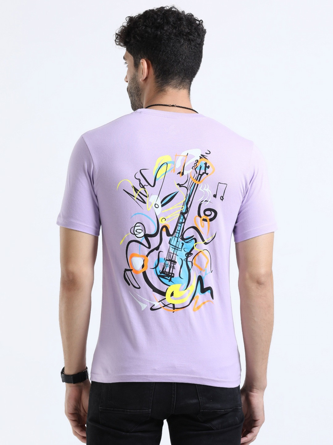 

Quco Men Graphic Printed Biowashed Round Neck Cotton Tshirt, Violet