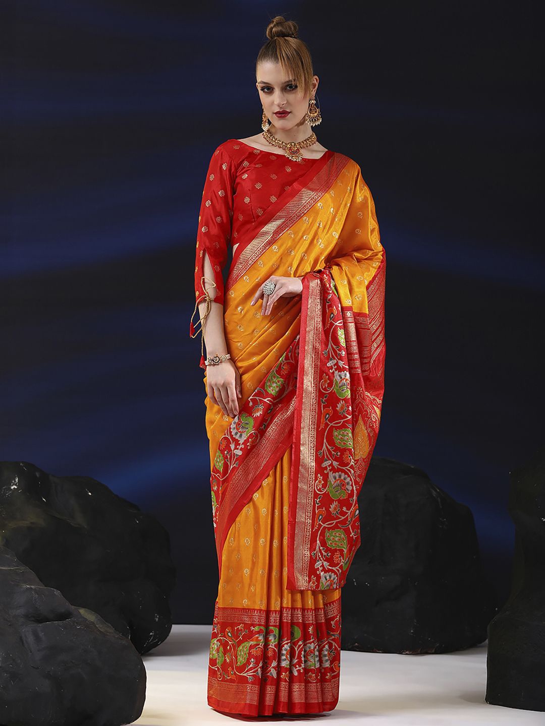 

Anouk Rustic Woven Design Zari Silk Blend Bagh Saree, Yellow