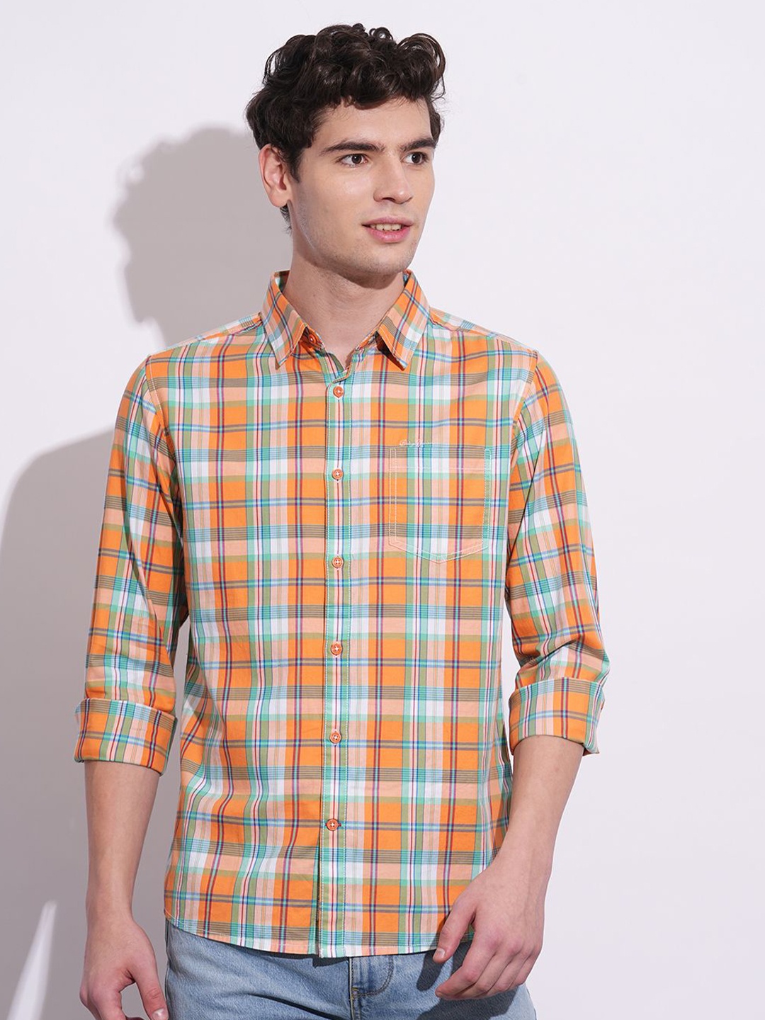 

Being Human Men Classic Opaque Checked Casual Shirt, Orange