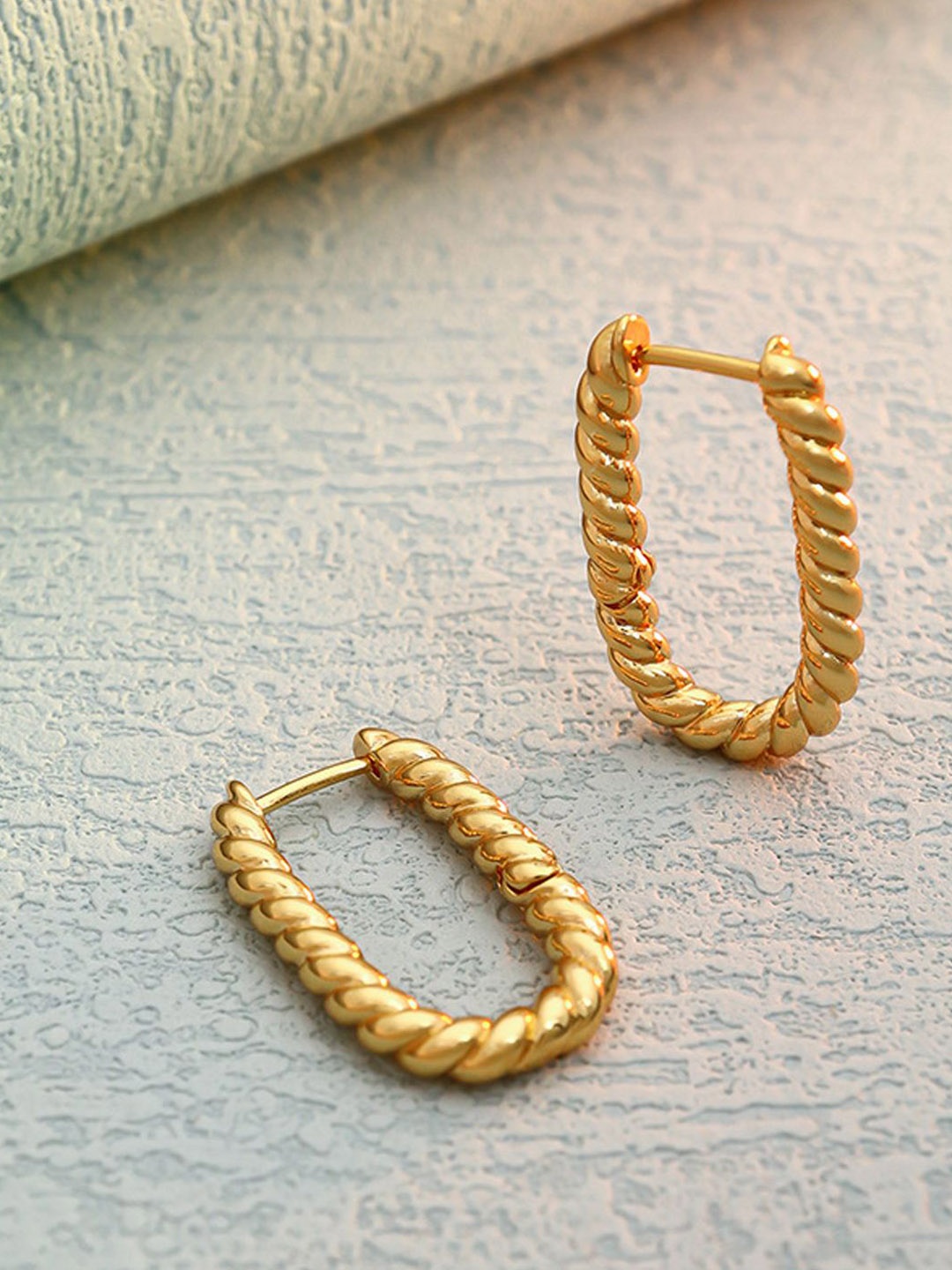 

VAGHBHATT Stainless Steel Gold Plated U-Shaped Twisted Hoop Earrings