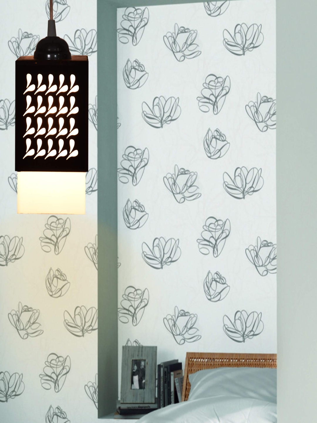 

Gojeeva Black and White Textured Wooden Contemporary Square Shaped Ceiling Lamp