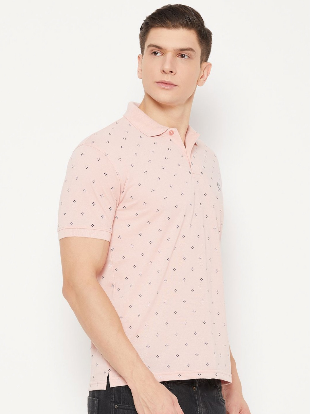 

UBX Men Printed Polo Collar T-shirt, Pink