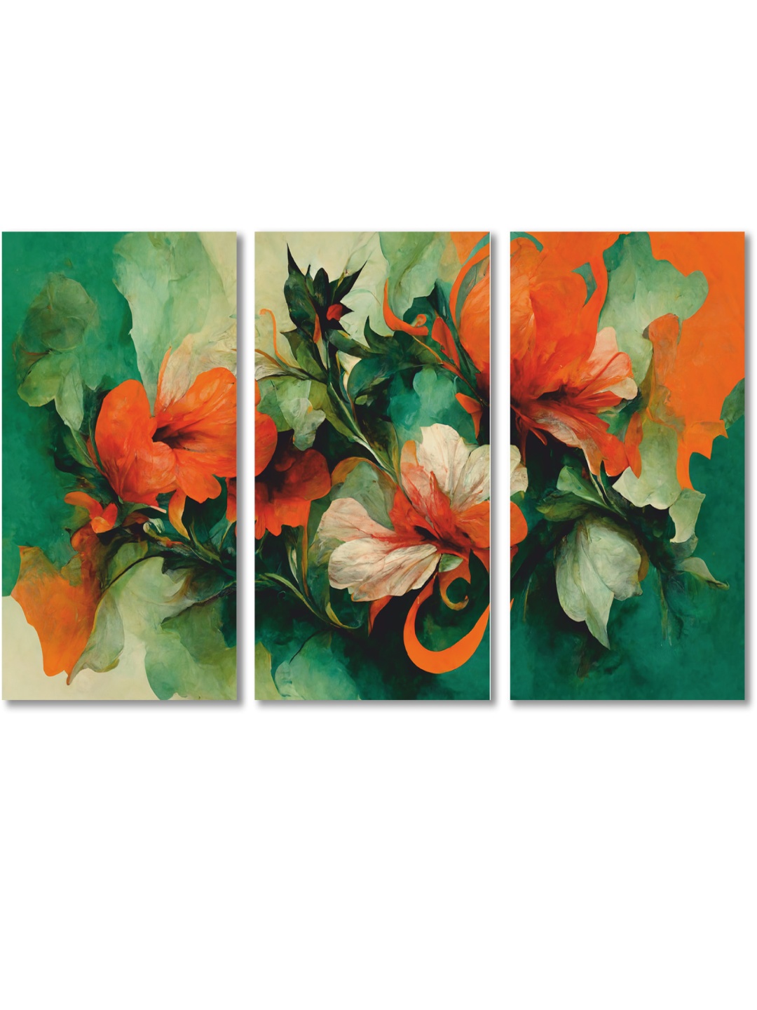 

CVANU Green & Orange 3 Pieces Canvas Floral Paintings Wall Art