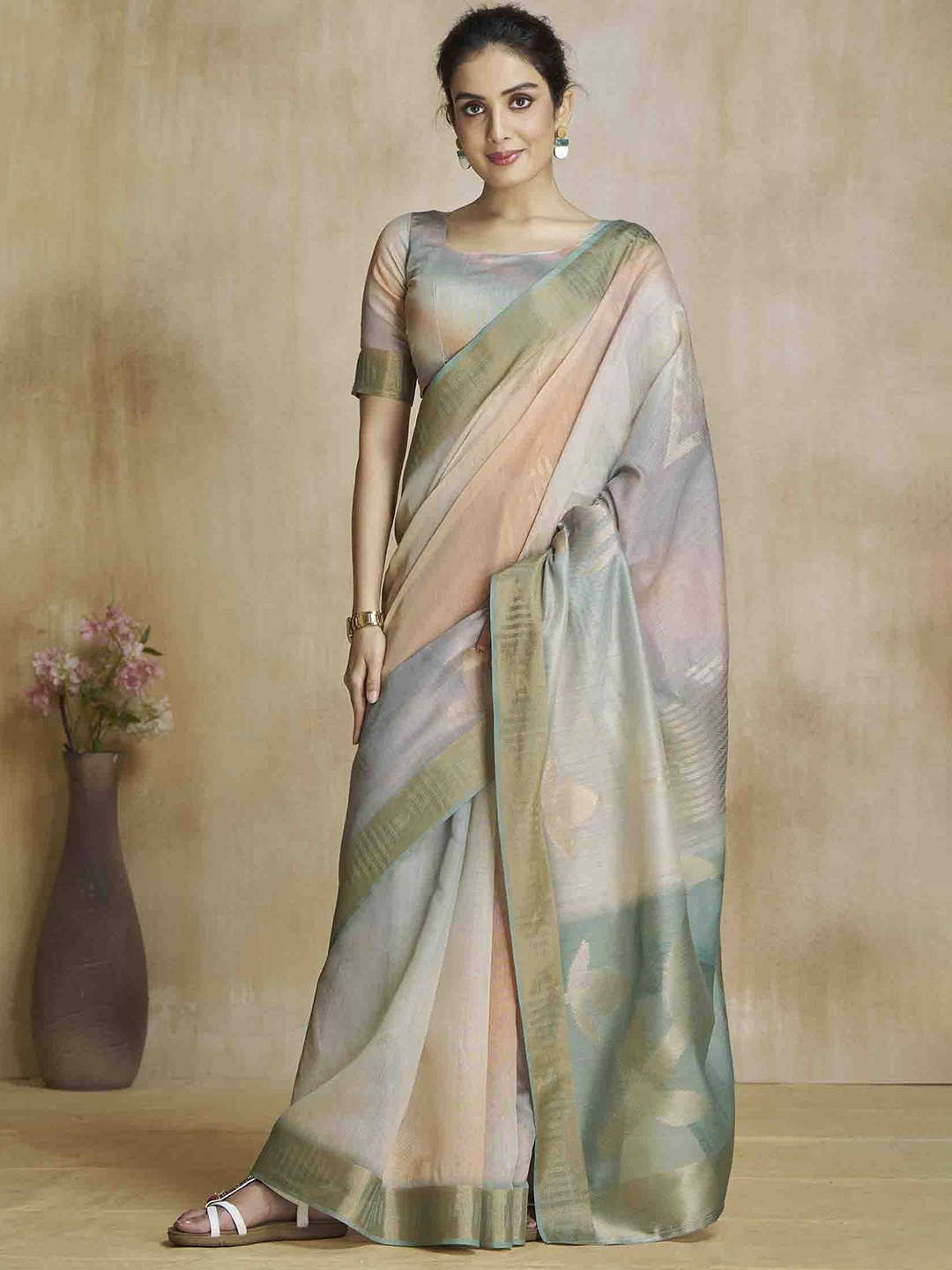 

Mitera Zari Silk Blend Saree, Grey