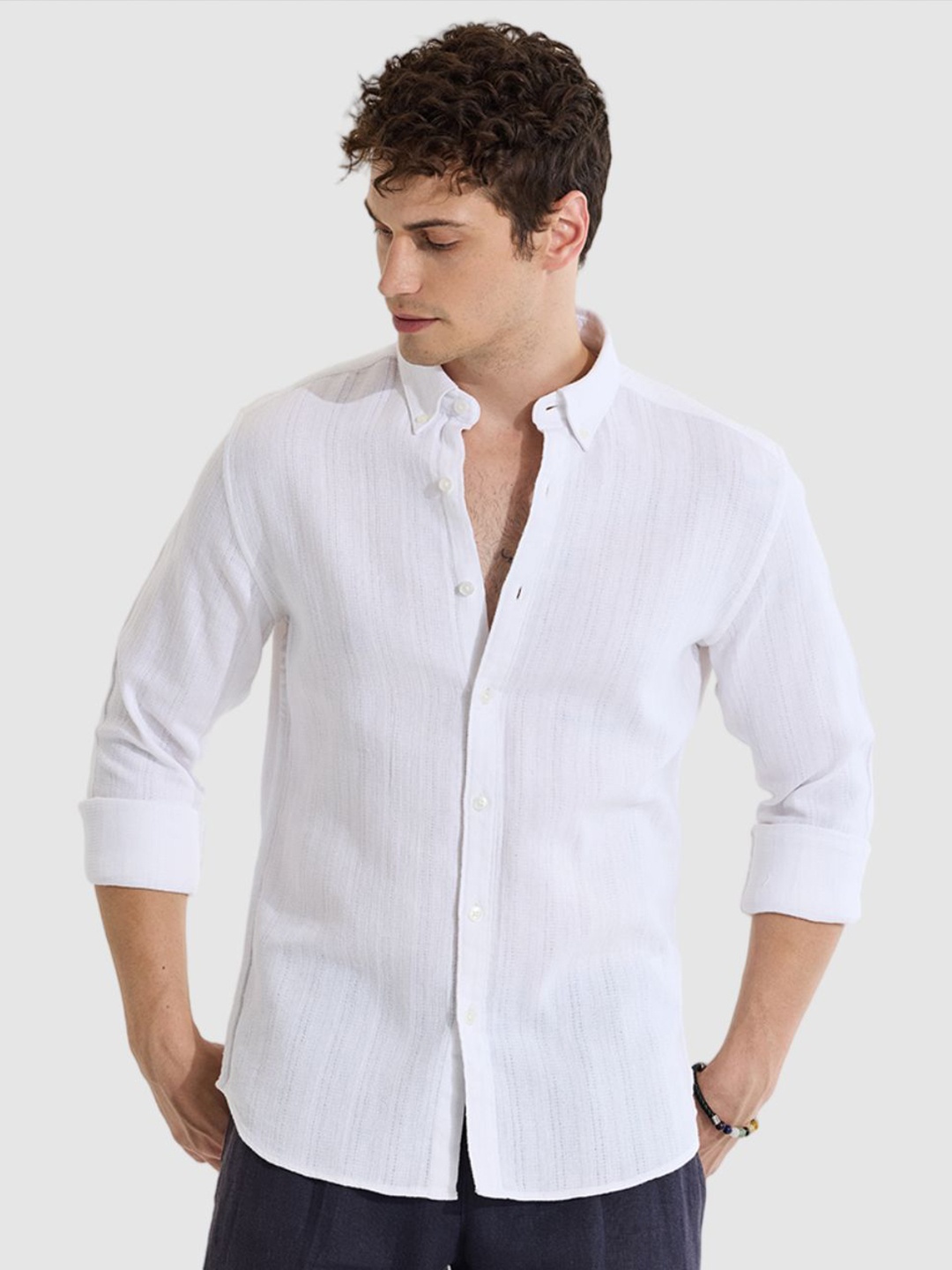 

Snitch Men Smart Slim Fit Opaque Casual Shirt, White