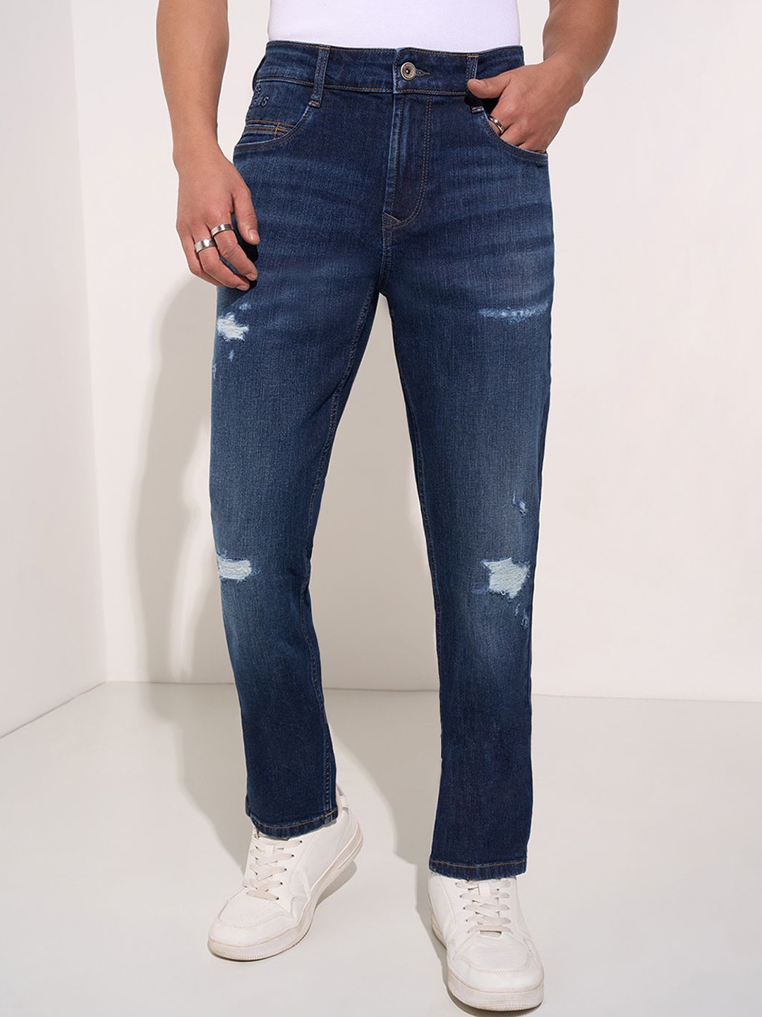 

SF JEANS by Pantaloons Men Slim Fit Highly Distressed Light Fade Jeans, Blue