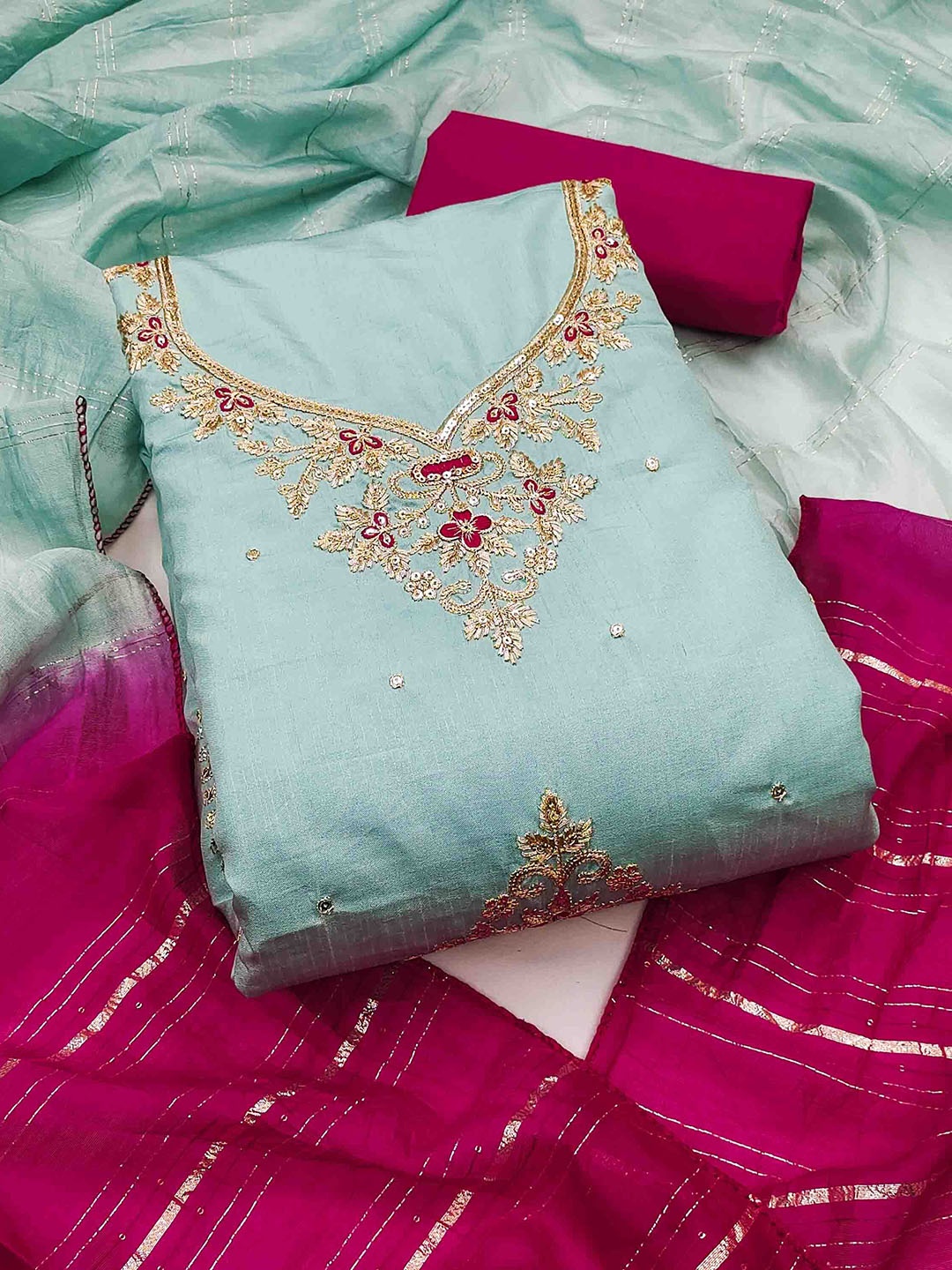 

KIMISHA Embroidered Unstitched Dress Material, Green