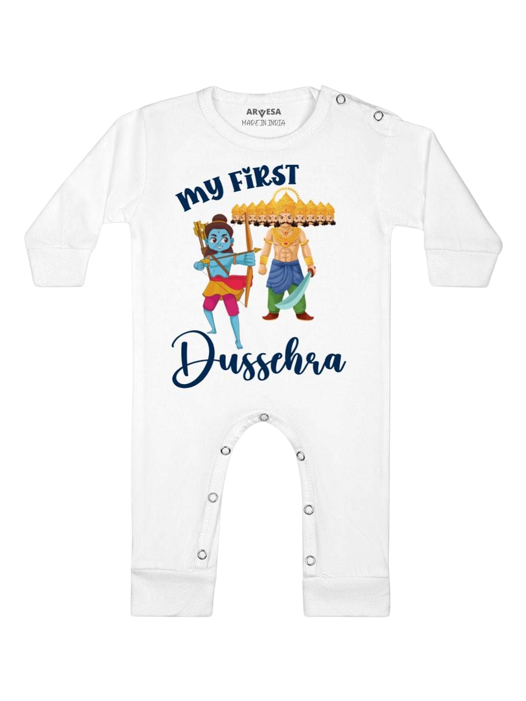 

Arvesa First Navratri Printed Baby Romper, White