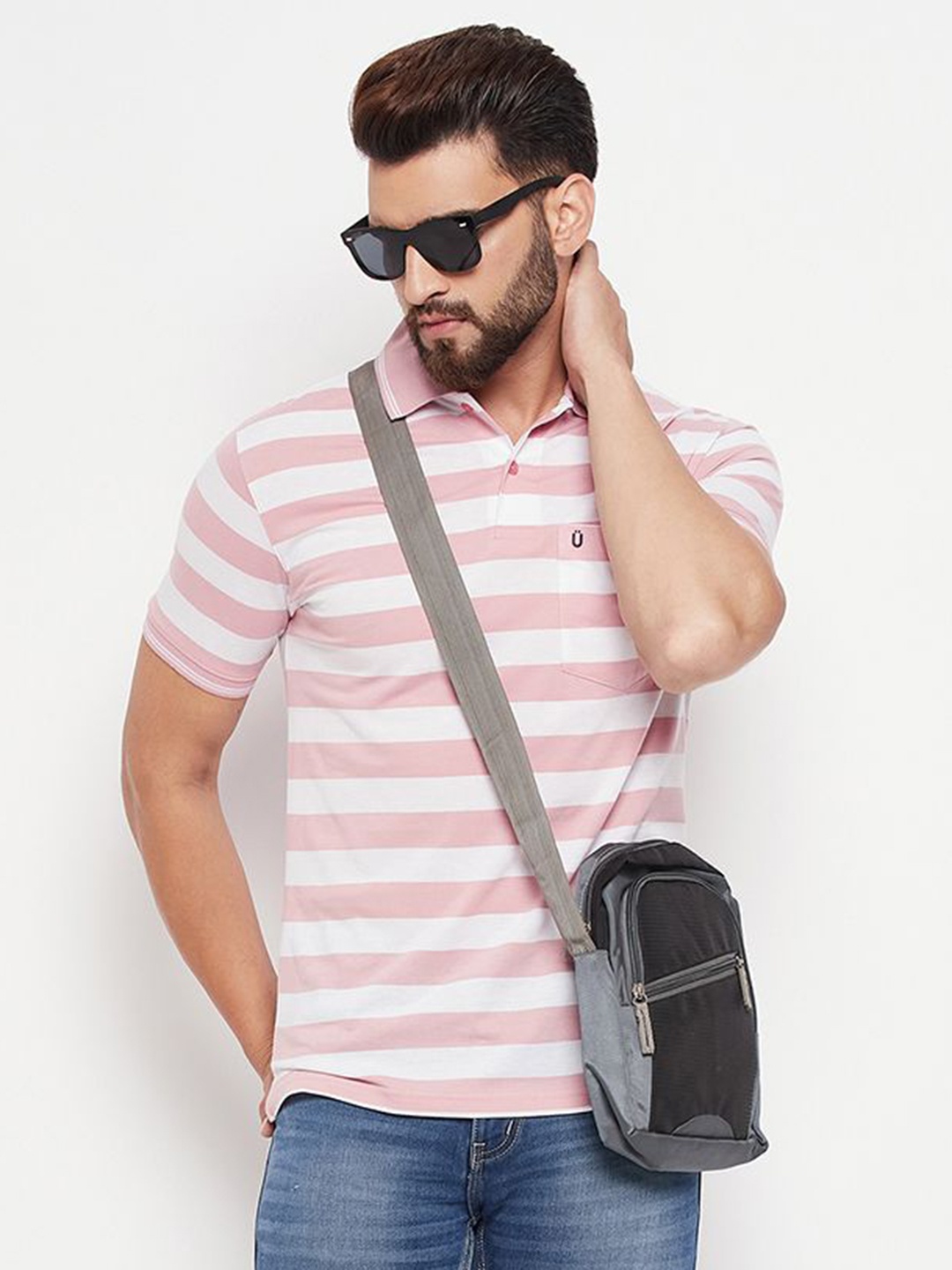 

UNIBERRY Men Striped Polo Collar T-shirt, Pink