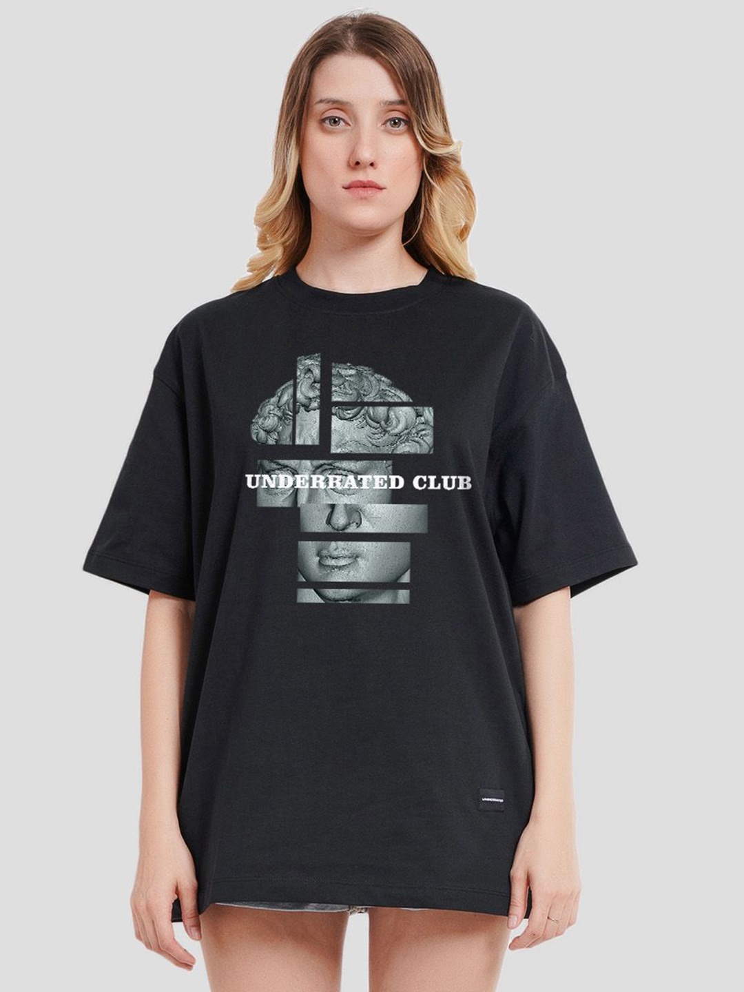 

Underrated Club Women Printed Bio Finish Raw Edge T-shirt, Black