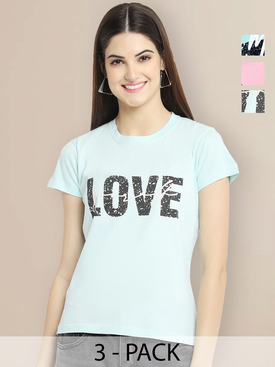 

Metronaut Women Typography 3 Printed Applique T-shirt, Multi