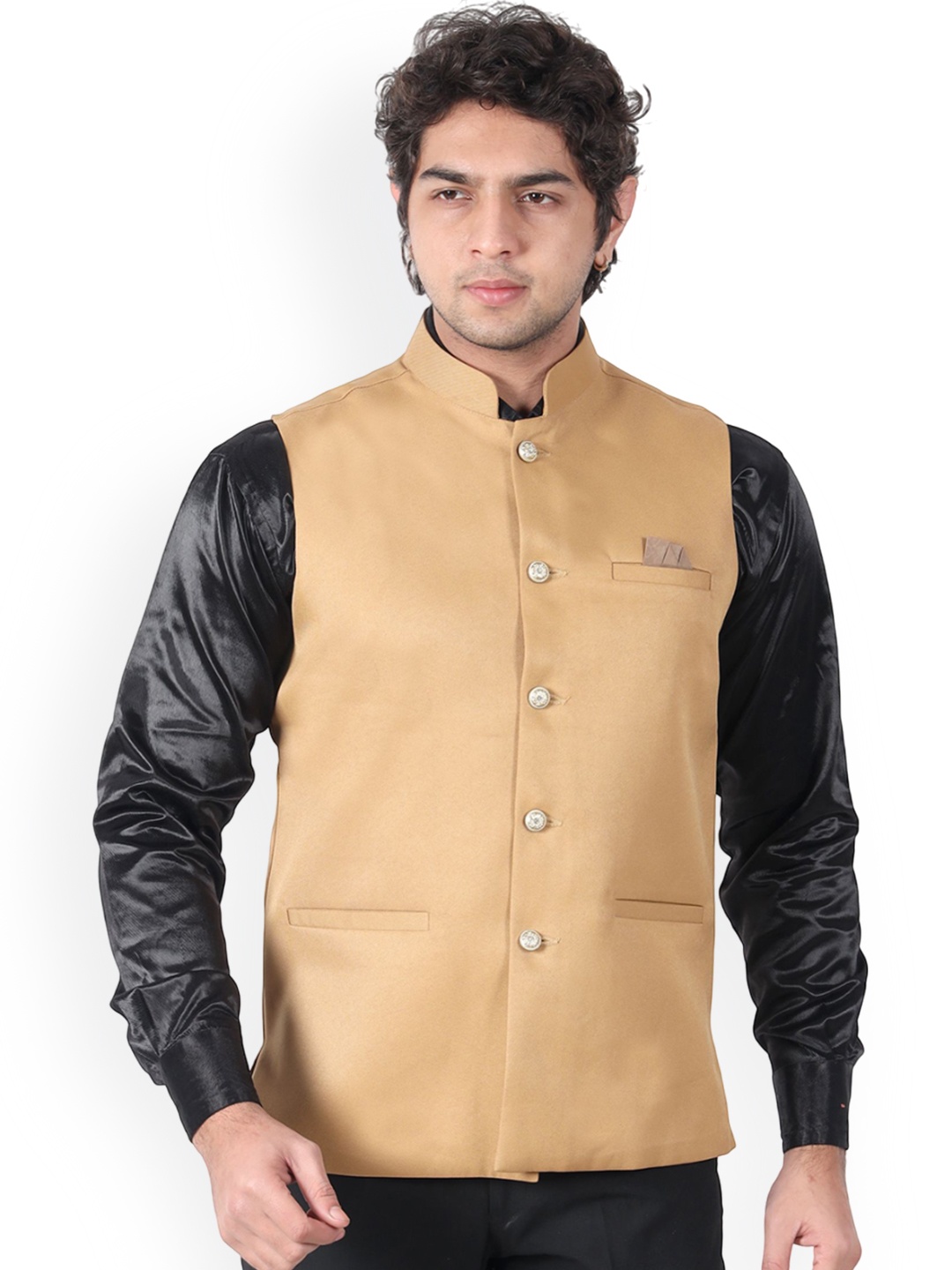 

BUZZIC FASHION UNLIMITED Mandarin Collar Nehru Jacket, Beige
