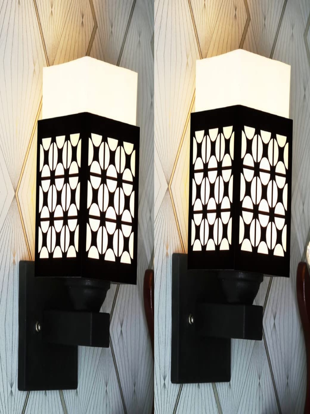 

Gojeeva Black & White 2 Pieces Textured Wooden Square Shaped Wall Lamps