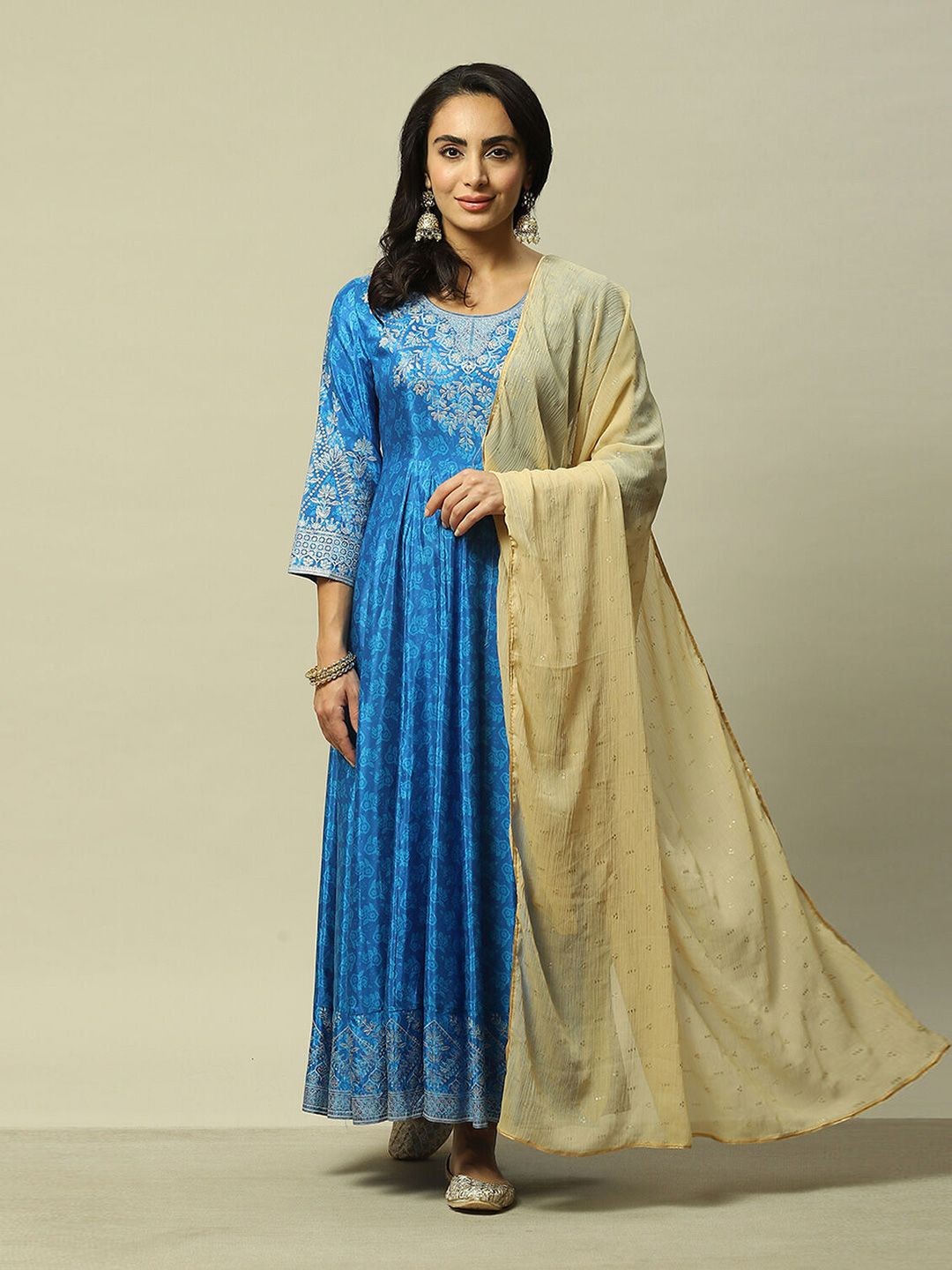 

Rangriti Geometric Printed Dupatta With Zari, Gold