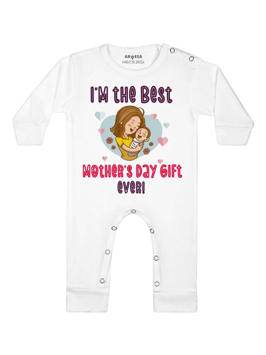 

Arvesa Happy Mother Days Printed Baby Romper, White