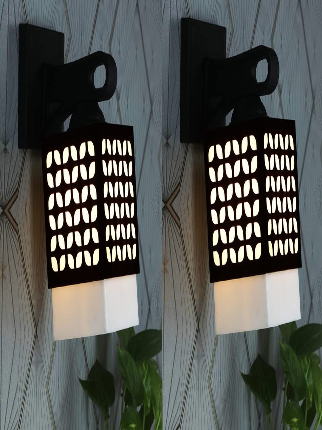 

Gojeeva Black & White 2 Pieces Textured Wooden Square Shaped Wall Lamps
