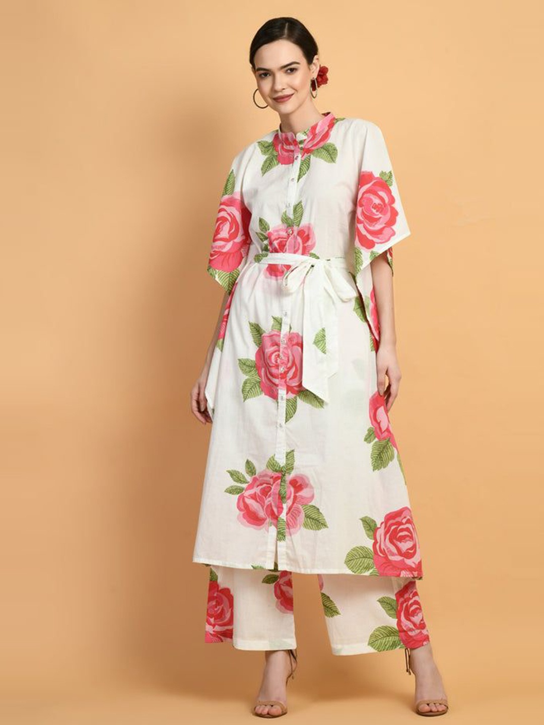 

SEEDS OF FUSION Floral Print A-Line Maxi Dress, White