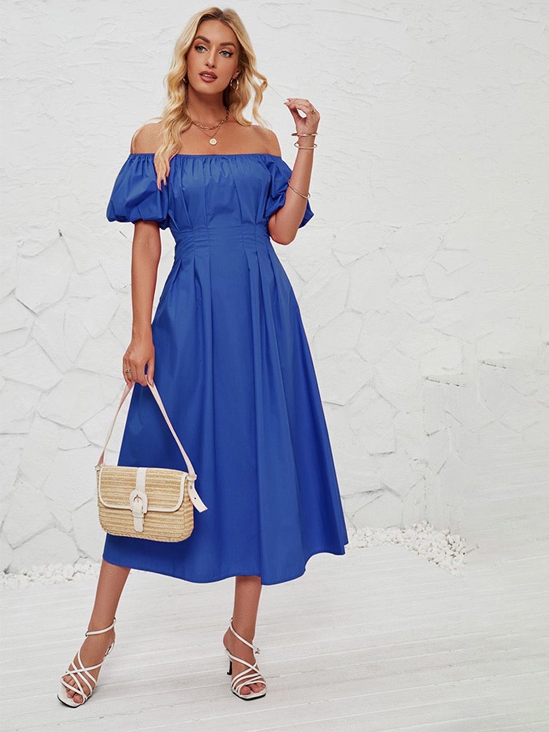

JC Mode Off-Shoulder Fit & Flare Midi Dress, Blue