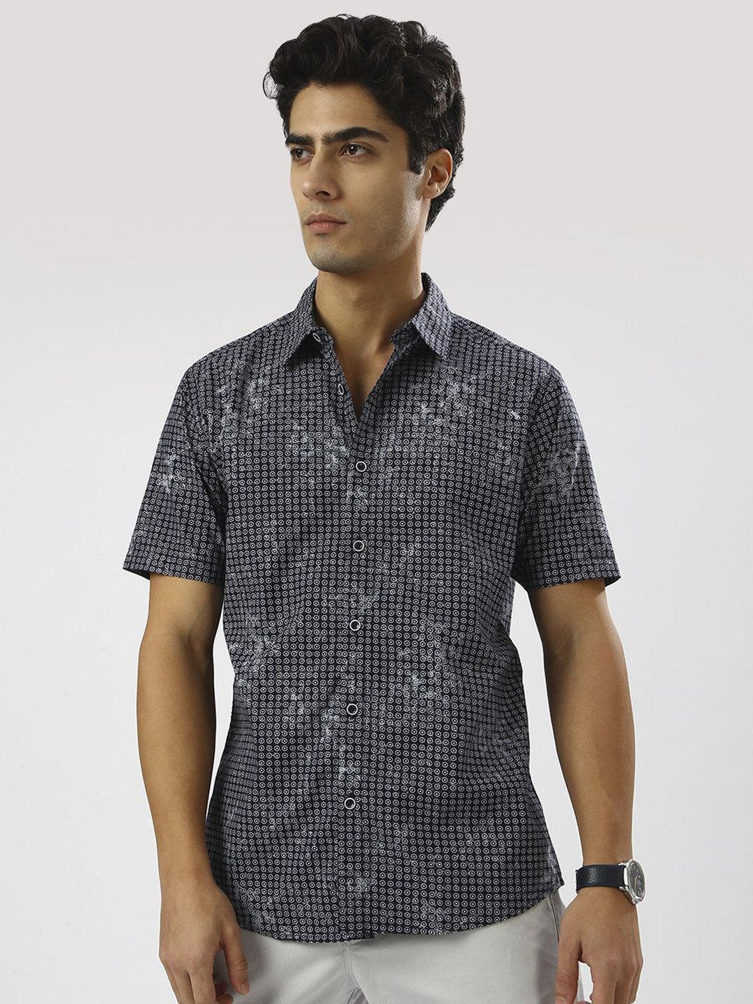 

THE BEETEL HOUSE Men Slim Fit Opaque Printed Casual Shirt, Navy blue