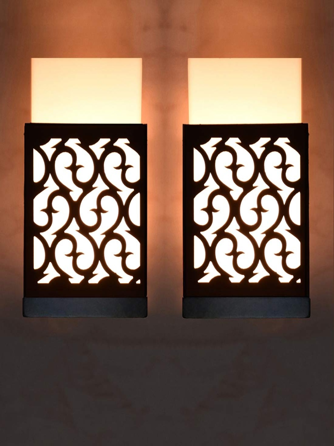 

Gojeeva Black 2 Pieces Textured Contemporary Rectangle Shaped Wooden Wall Lamp