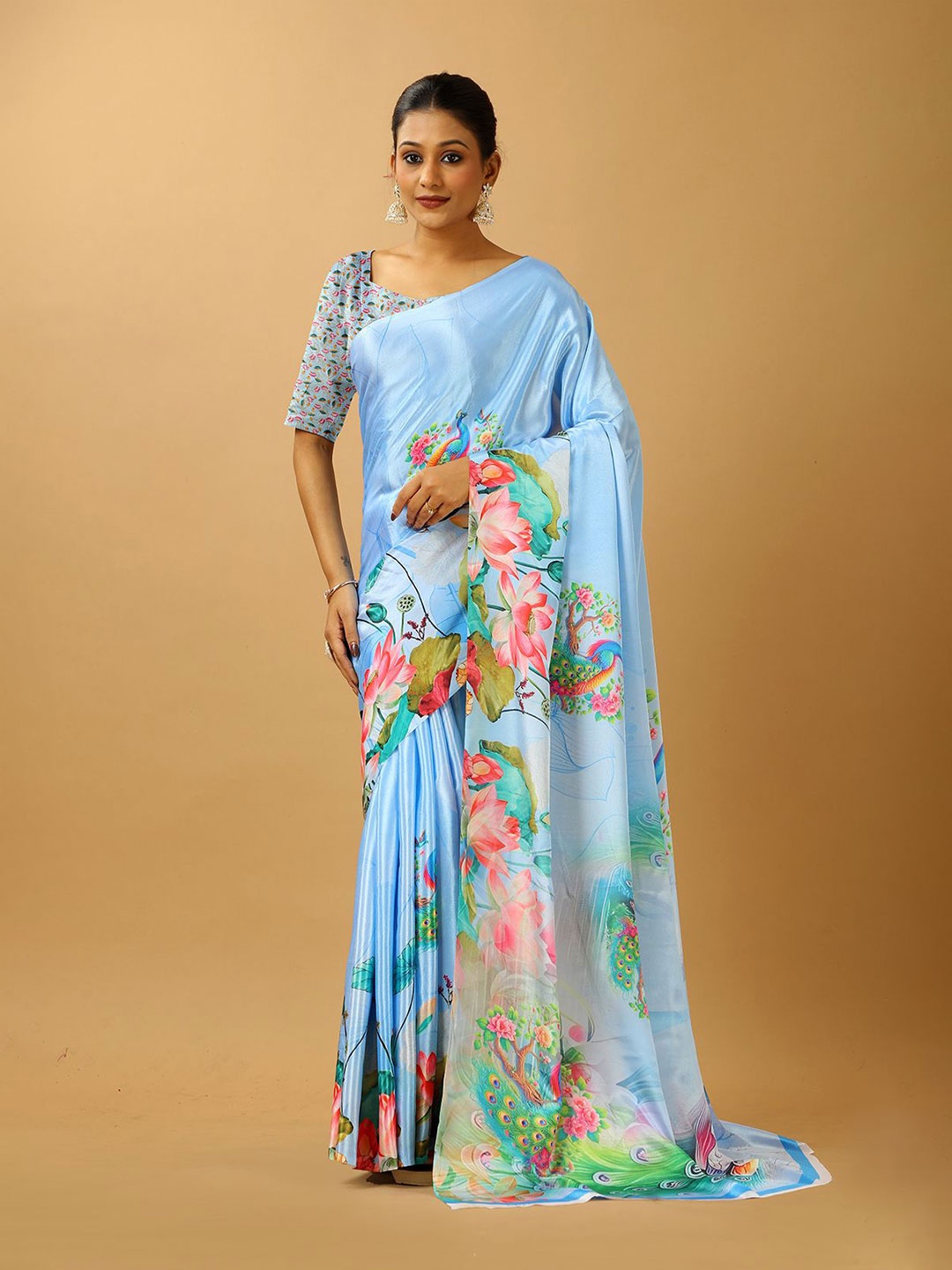

NIRMAL CREATION Floral Pure Crepe Saree, Blue