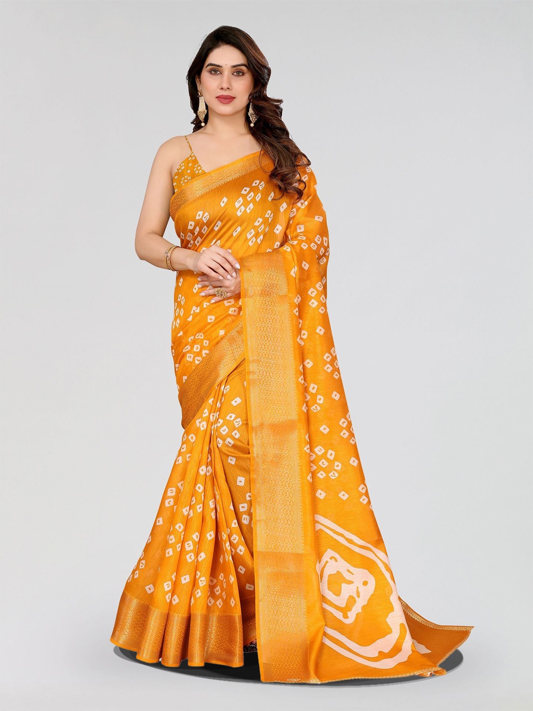 

Moda Rapido Bandhani Zari Saree, Mustard
