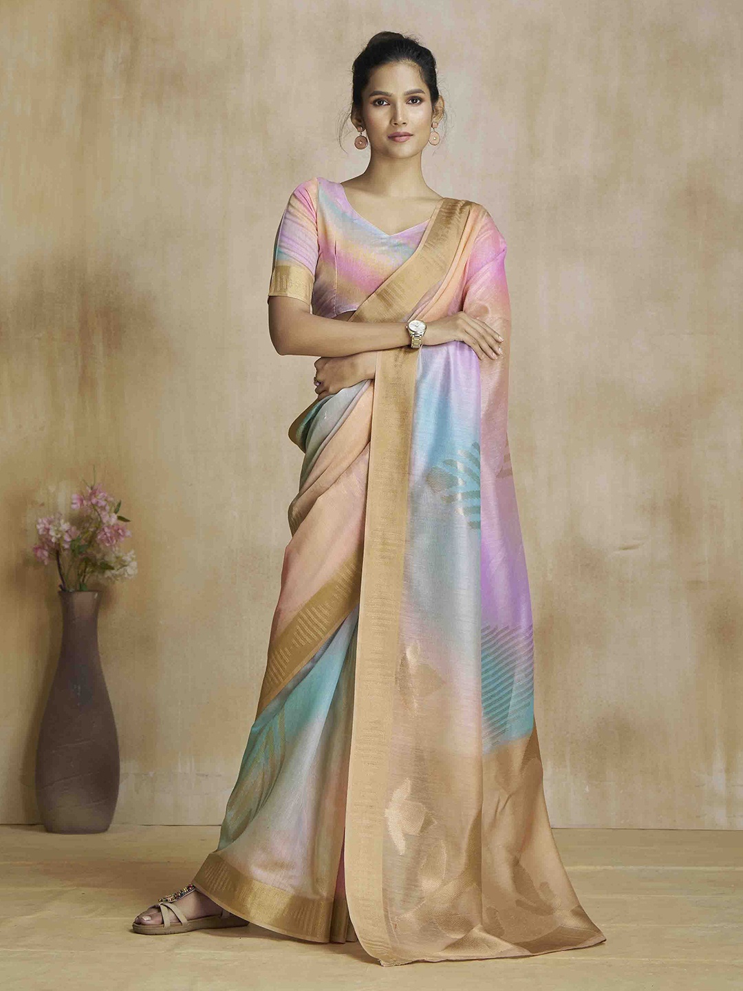 

Mitera Woven Design Zari Silk Blend Saree, Blue