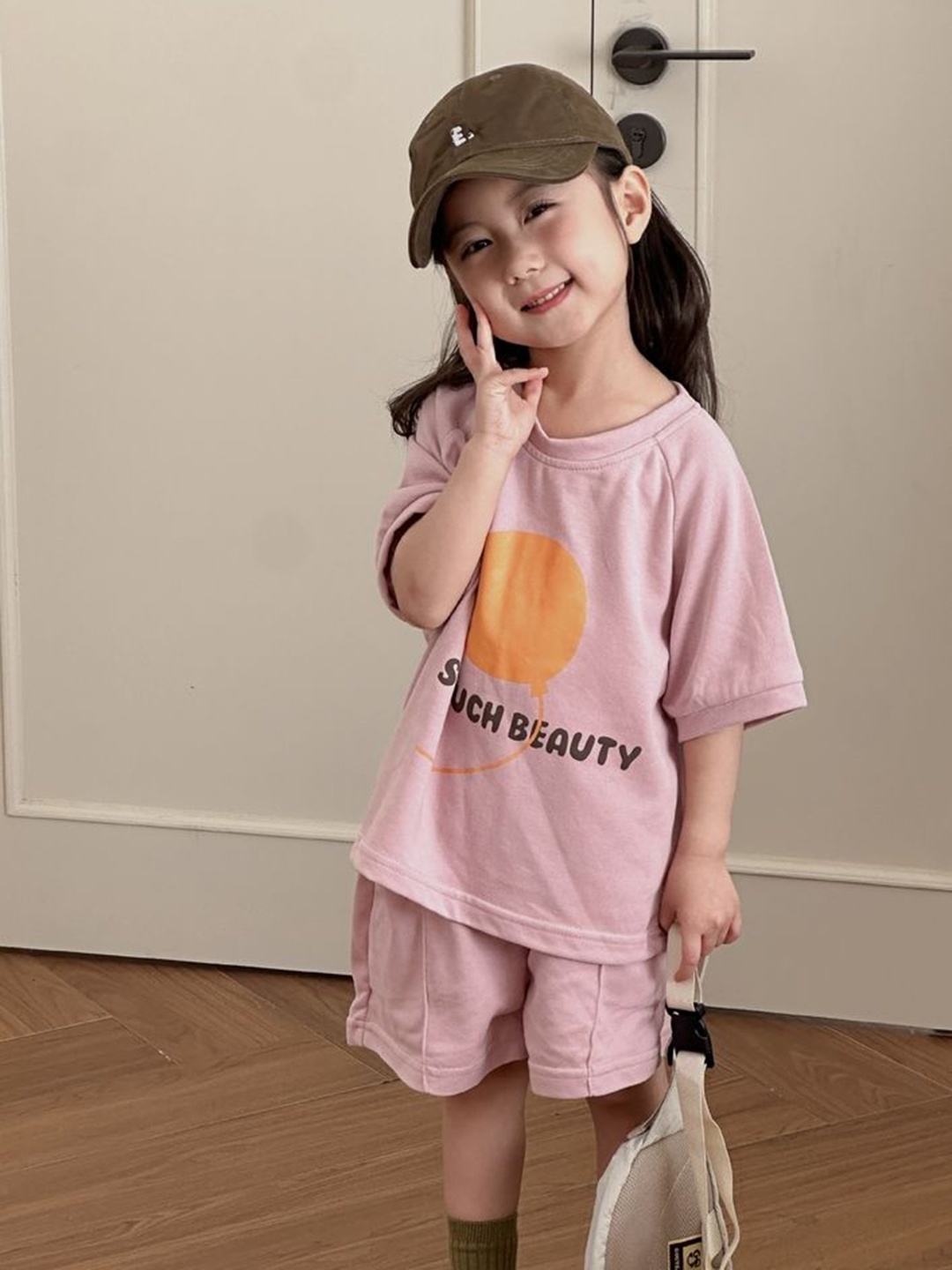 

LULU & SKY Kids Round Neck Pure Cotton T-shirt With Shorts, Pink