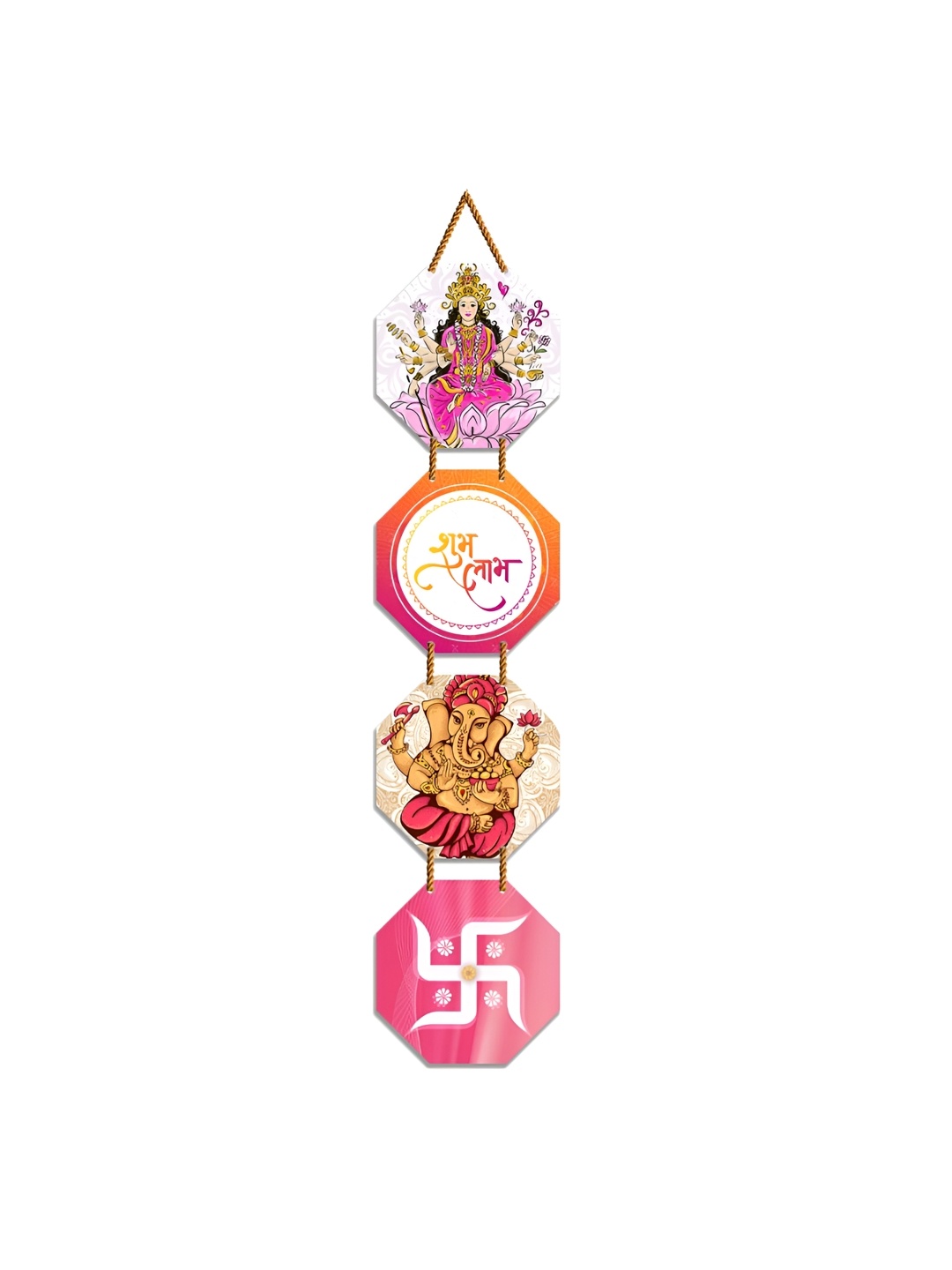 

WallDaddy Pink & White Printed Mandir Shubh Labh Wooden Wall Hanging