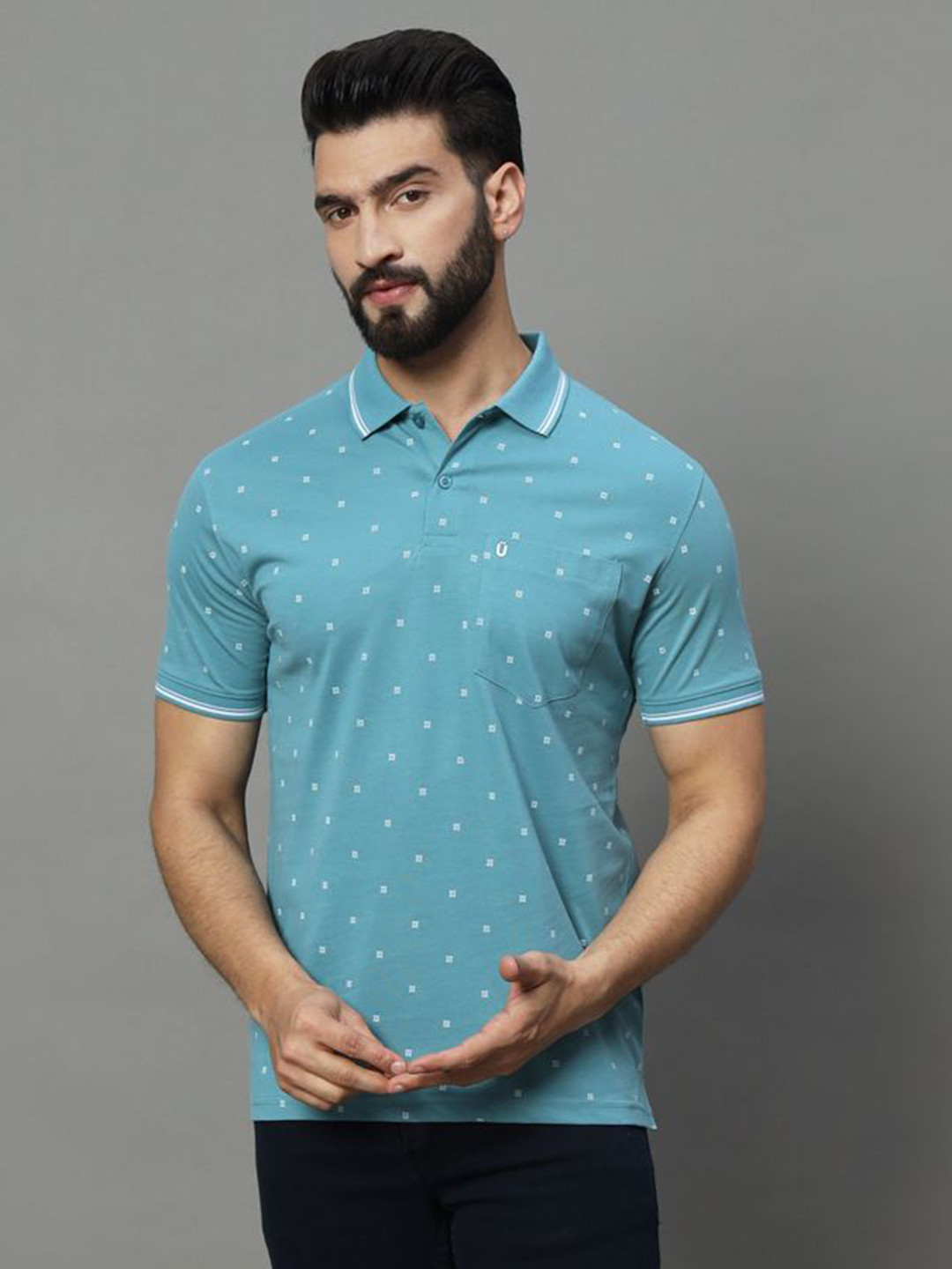 

UNIBERRY Men Printed Polo Collar T-shirt, Teal
