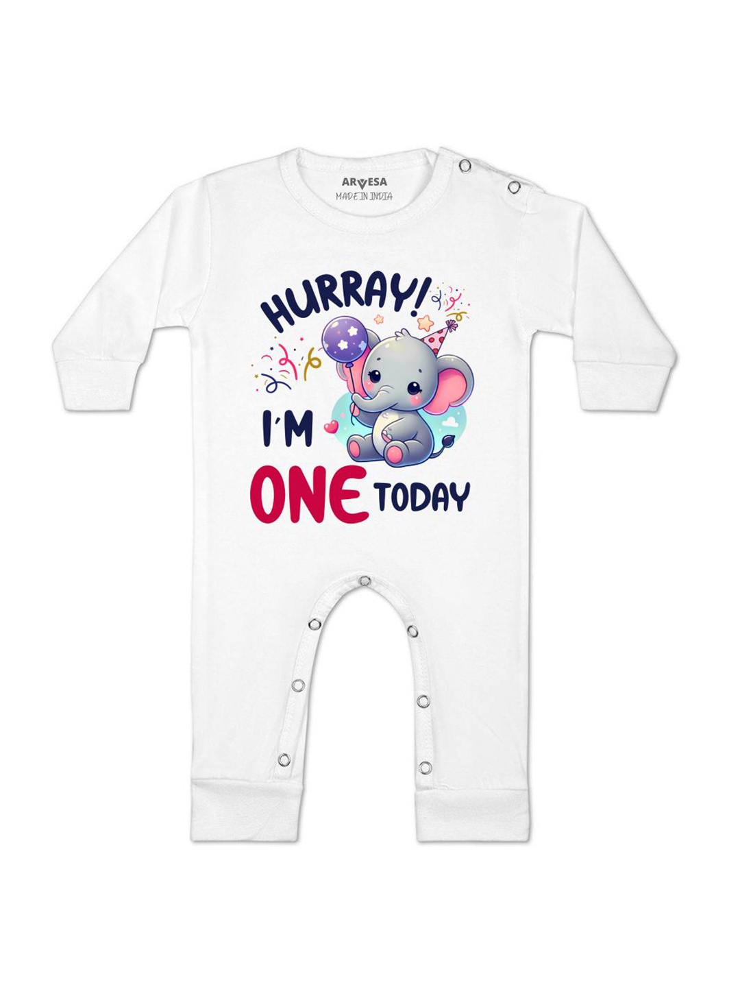 

Arvesa One Month Baby Boy Printed Baby Romper, White