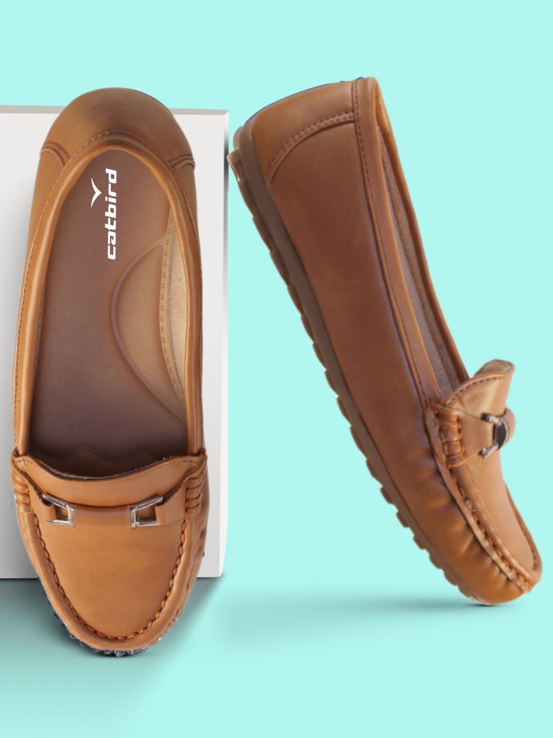 

CATBIRD Women Synthetic Leather Round Toe Lightweight Loafers With Buckles, Beige