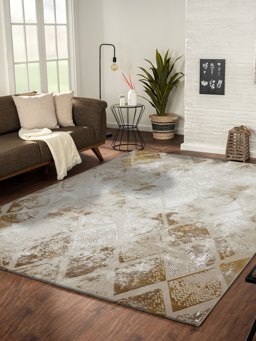 

OBSESSIONS Beige Abstract Anti-Skid Polyester Carpet
