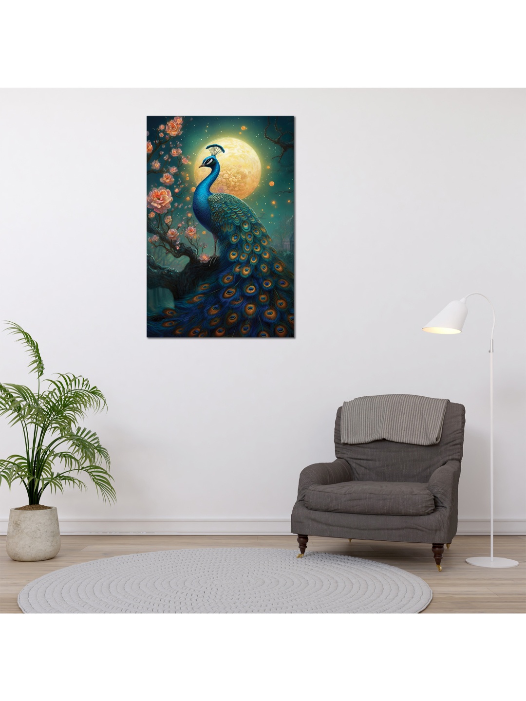 

CVANU Green & Blue Peacock Canvas Wall Painting