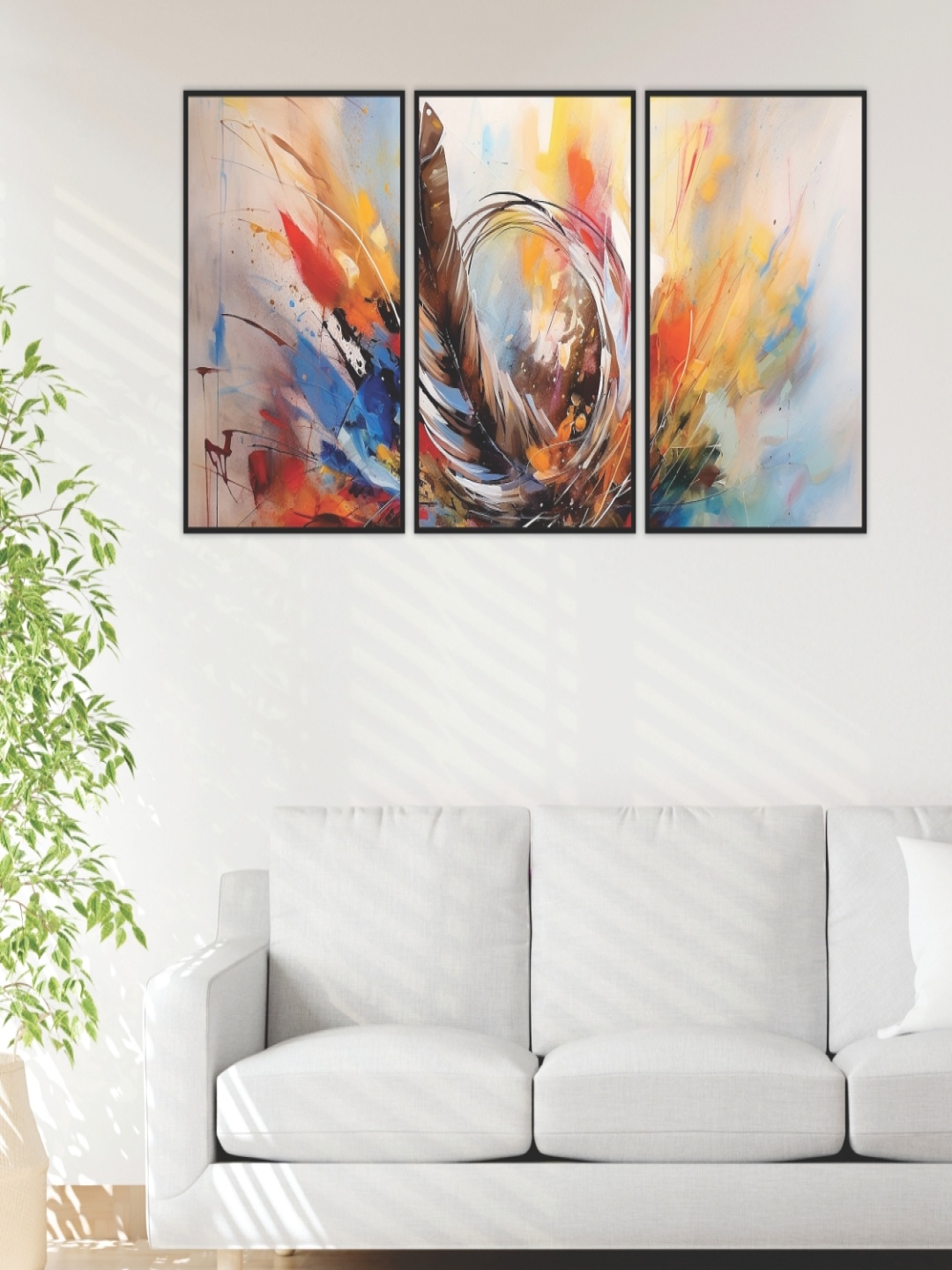 

CVANU Red & Yellow 3 Pieces Abstract Poster Wall Art
