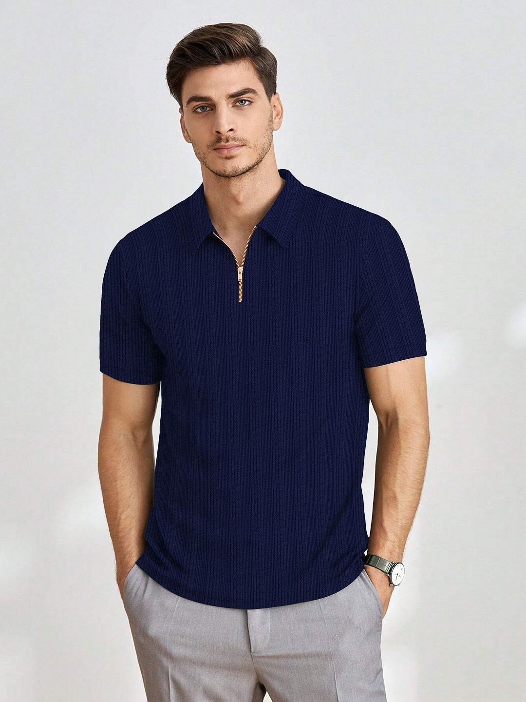 

KAJARU Men Polo Collar 3D Chassis T-shirt, Blue
