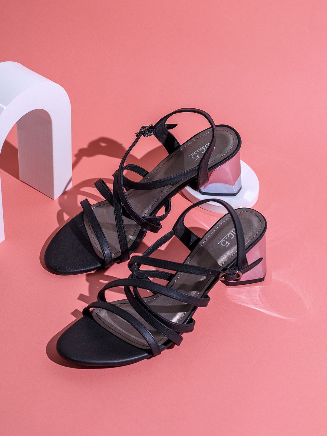 

Inc 5 Striped Party Block Sandals, Black