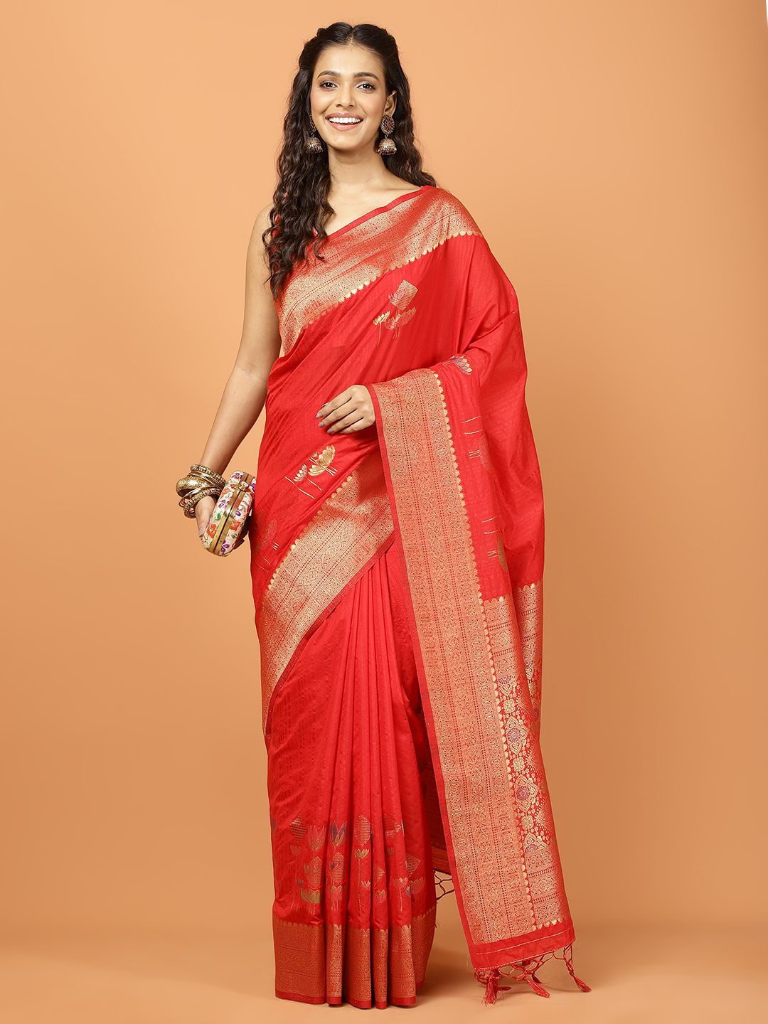 

Meena Bazaar Woven Design Zari Art Silk Saree, Red