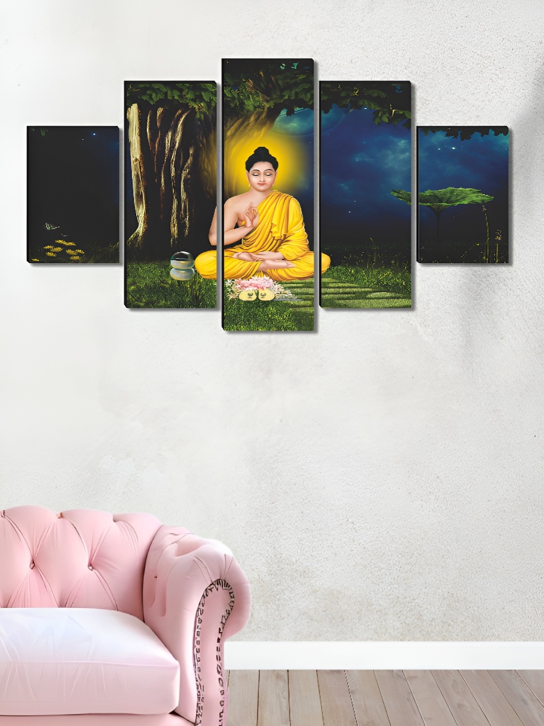 

Aura Yellow & Blue 5 Piece Canvas Religious Wall Paintings