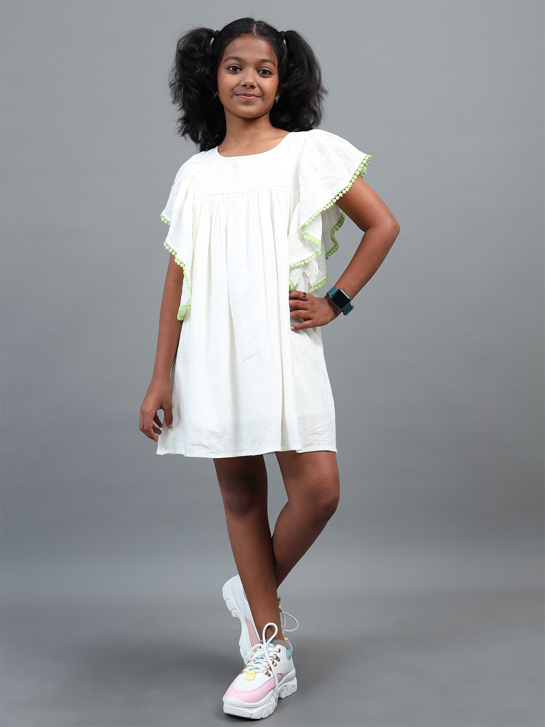 

UNDER FOURTEEN ONLY Flutter Sleeve A-Line Dress, Off white