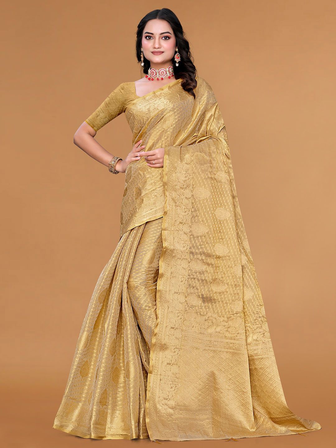 

Meena Bazaar Woven Design Zari Saree, Beige