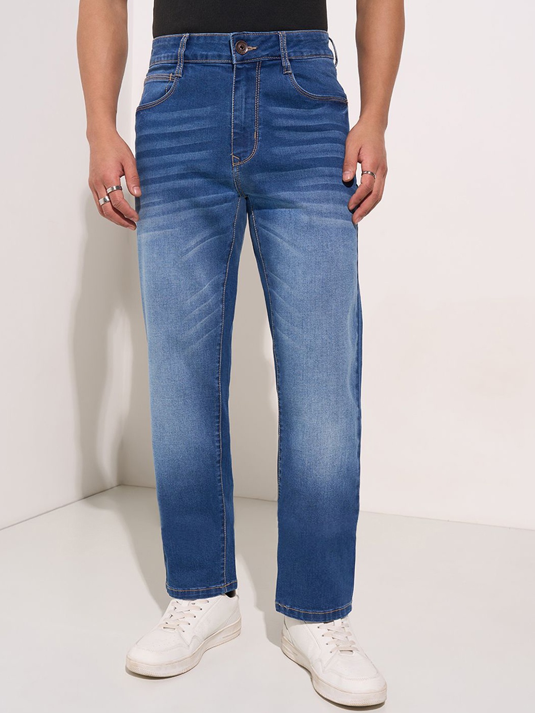 

SF JEANS by Pantaloons Men Straight Fit Low Distress Heavy Fade Jeans, Blue