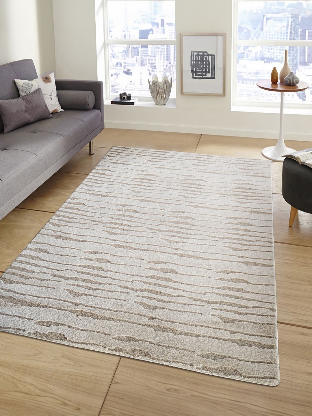 

OBSESSIONS Cream And Beige Abstract Anti-Skid Carpet