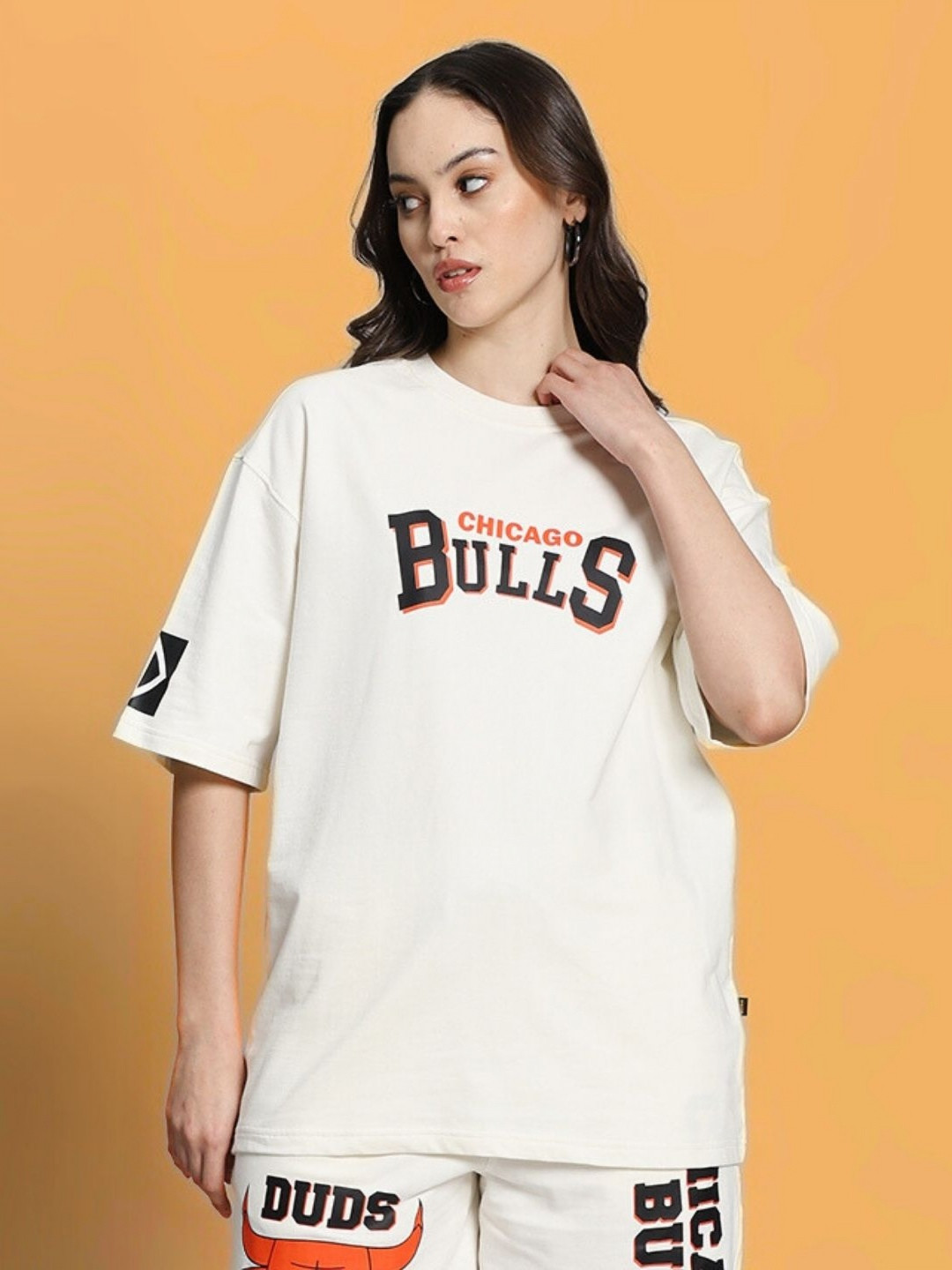 

WEARDUDS Women Printed Applique T-shirt, Off white