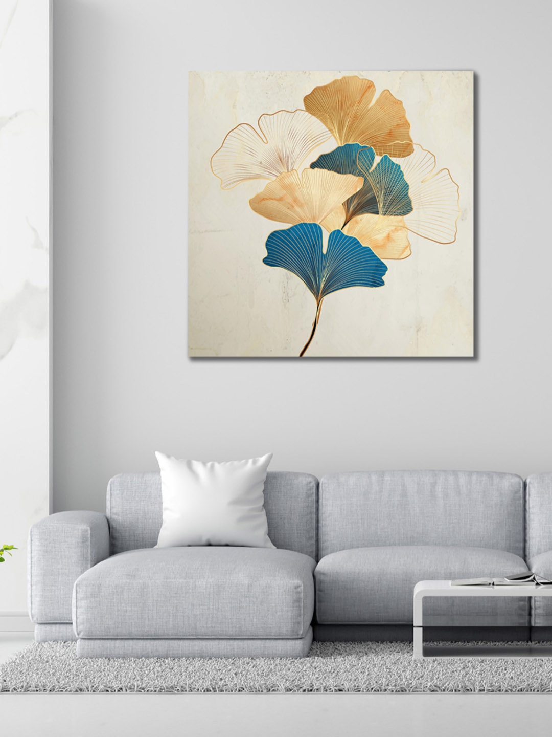 

CVANU Beige & Blue Abstract Square Canvas Wall Art Painting