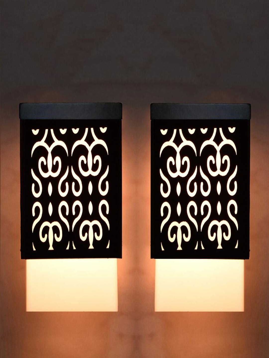 

Gojeeva Black & White 2 Pieces Textured Wood Square Shaped Wall Lamps